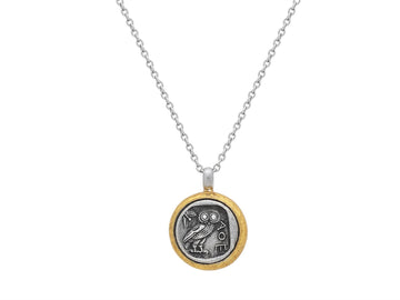 GURHAN, GURHAN Coin Sterling Silver Pendant Necklace, Owl, Gold Accents
