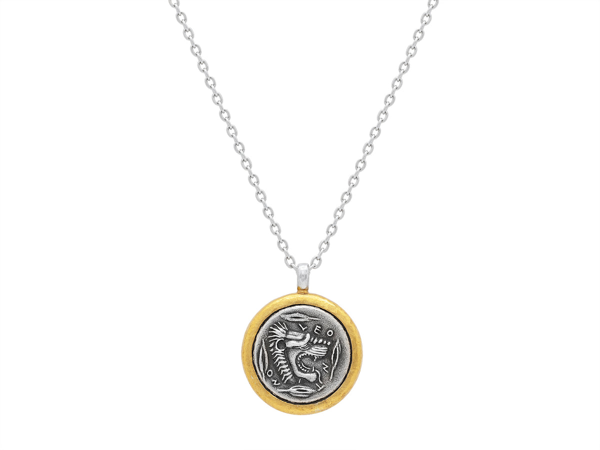 GURHAN, GURHAN Coin Sterling Silver Round Pendant Necklace, Lion, with No Stone & Gold Accents