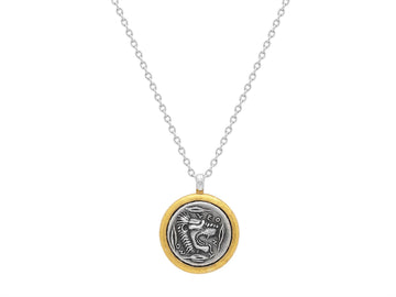 GURHAN, GURHAN Coin Sterling Silver Round Pendant Necklace, Lion, with No Stone & Gold Accents