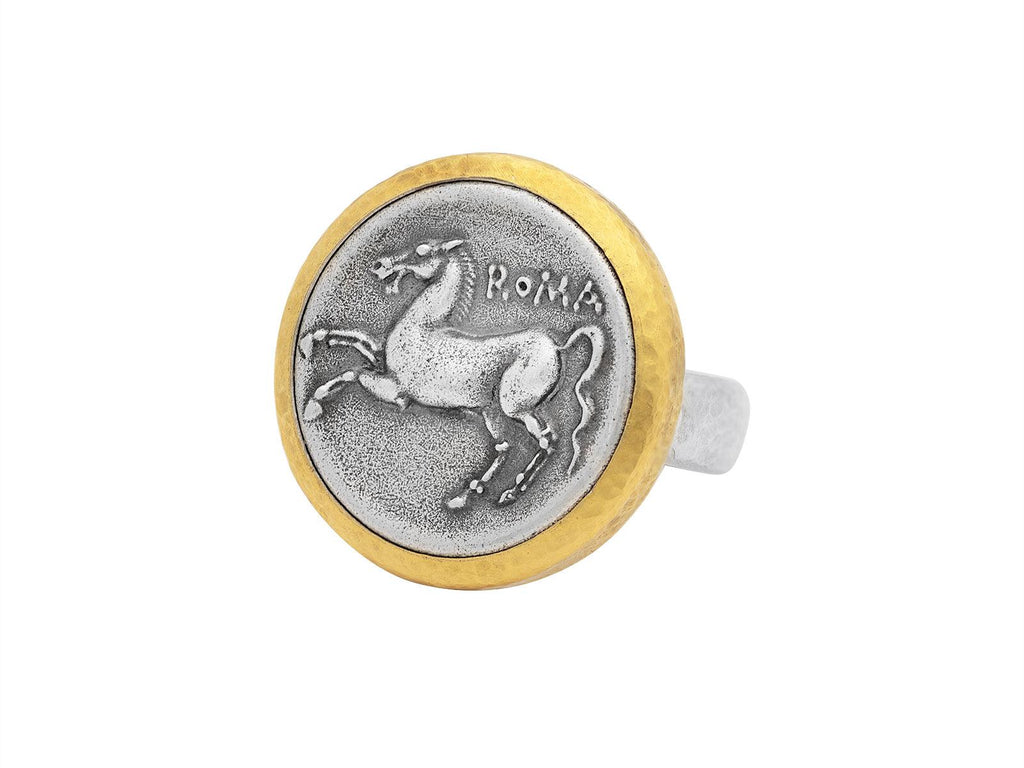 GURHAN, GURHAN Coin Sterling Silver Cocktail Ring, Horse Design, Gold Accents