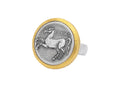 GURHAN, GURHAN Coin Sterling Silver Round Cocktail Ring, Horse, with No Stone & Gold Accents