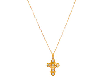 GURHAN, GURHAN Cross Gold Pendant Necklace, Gold Granulations, Diamond