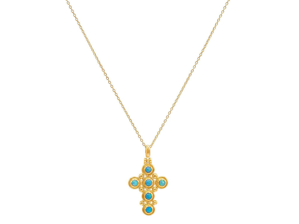 GURHAN, GURHAN Cross Gold Pendant Necklace, Gold Granulations, with Opal