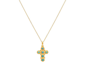 GURHAN, GURHAN Cross Gold Pendant Necklace, Gold Granulations, with Opal