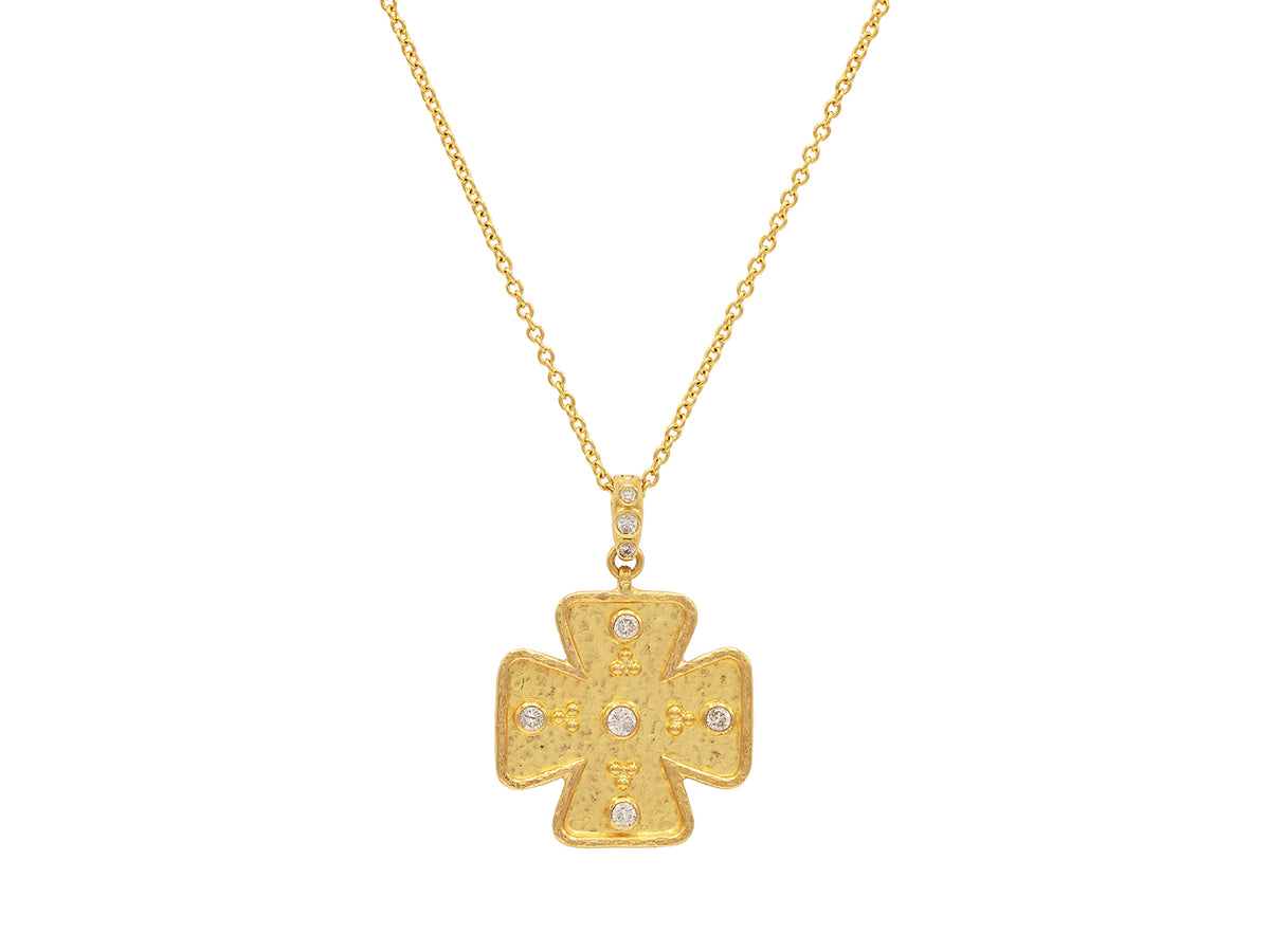 GURHAN, GURHAN Cross Gold Pendant Necklace, 24mm Wide, with Diamond