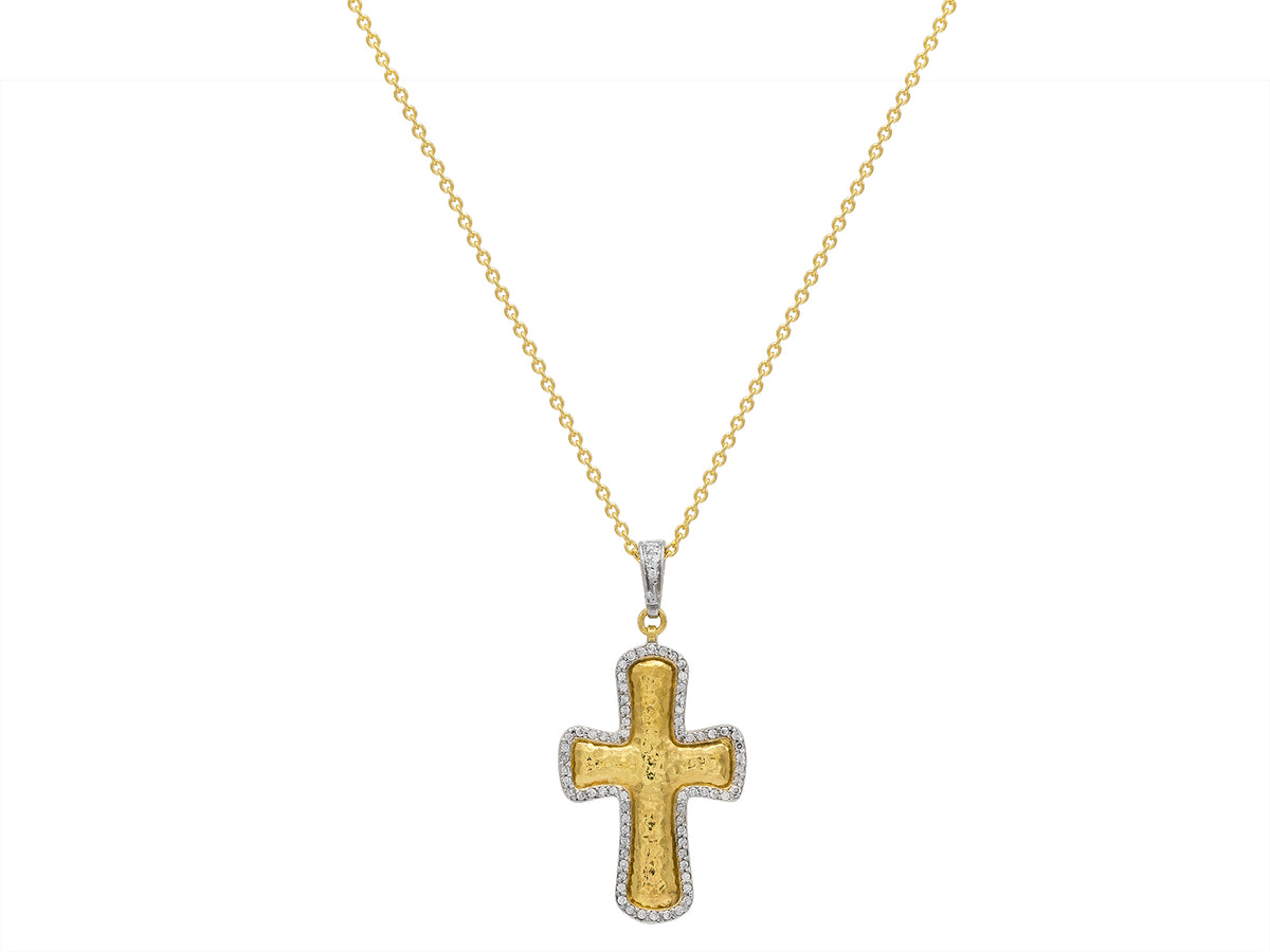 GURHAN, GURHAN Cross Gold Pendant Necklace, 45x22mm, White Gold Pave Frame, with Diamond