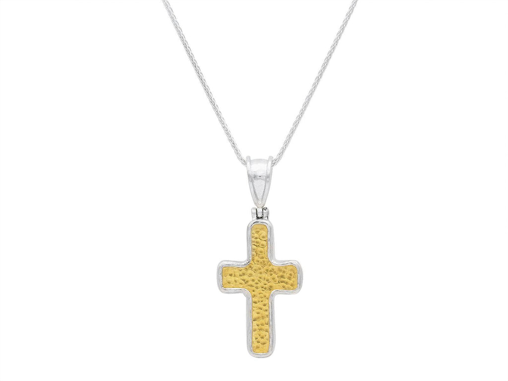 GURHAN, GURHAN Cross Sterling Silver Pendant Necklace, 43x18mm, Gold Accents