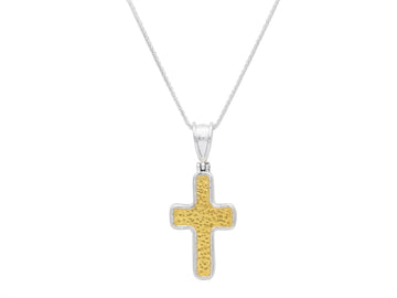 GURHAN, GURHAN Cross Sterling Silver Pendant Necklace, 43x18mm, Gold Accents