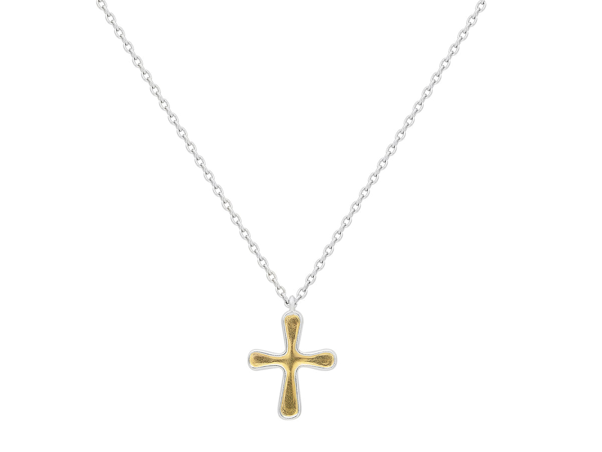 GURHAN, GURHAN Cross Sterling Silver Pendant Necklace, 24x17mm, with No Stone & Gold Accents