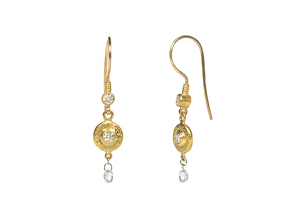 GURHAN, GURHAN Droplet Gold Drop Earrings, Hook and Dangling, with Diamond