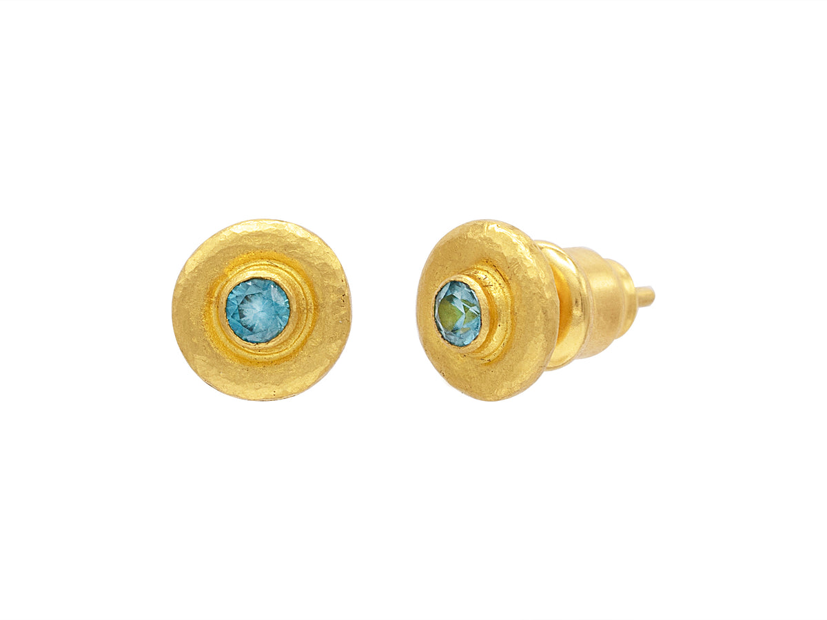 GURHAN, GURHAN Delicate Gold Post Stud Earrings, 8mm Round, with Topaz