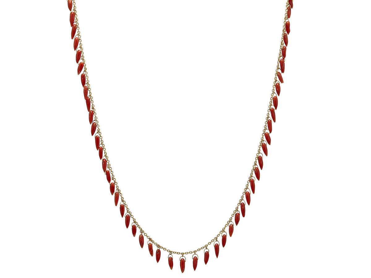 GURHAN, GURHAN Delicate Hue Gold Charm Short Necklace, Briolettes on Thin Chain, with Coral