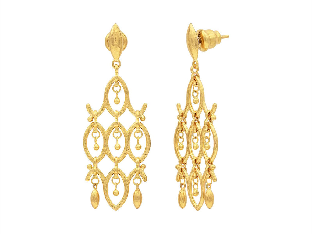 GURHAN, GURHAN Dew Gold Chandelier Drop Earrings, Gold Beads, Post Top, No Stone