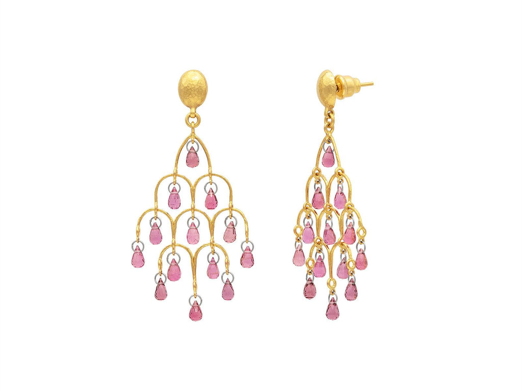 GURHAN, GURHAN Dew Gold Rhodolite Chandelier Drop Earrings, Oval Post Top