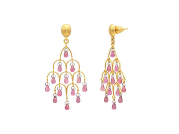 GURHAN, GURHAN Dew Gold Rhodolite Chandelier Drop Earrings, Oval Post Top