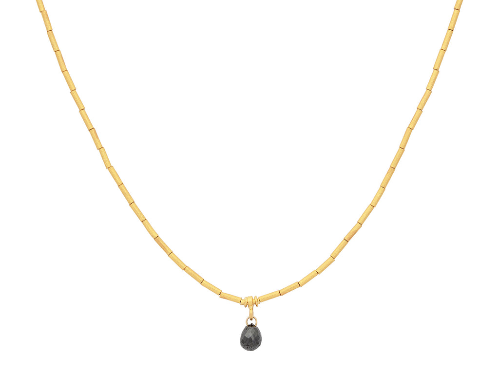 GURHAN, GURHAN Dew Gold Charm Short Necklace, Thin Gold Tubes, with Black Diamond Briolette