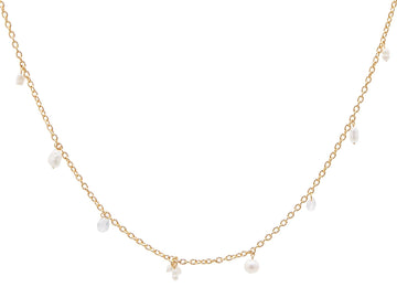 GURHAN, GURHAN Dew Gold Moonstone and Pearl Link Short Necklace, Hanging Beads on Delicate Chain