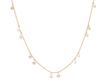 GURHAN, GURHAN Dew Pearl Gold Station Short Necklace, Charm Drops, with Pearl
