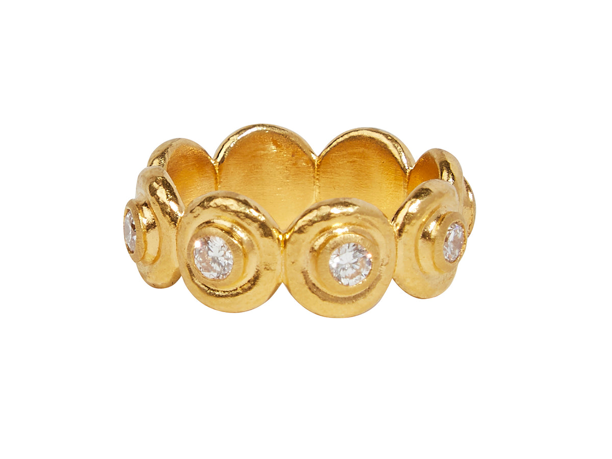 GURHAN, GURHAN Droplet Gold Band Ring, 8mm Round, with Diamond