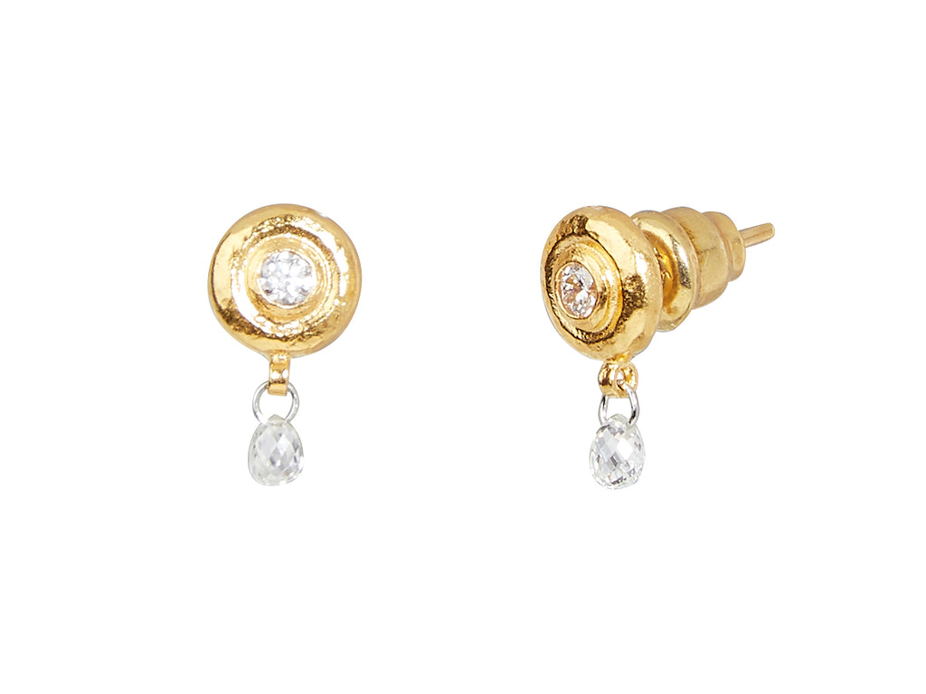 GURHAN, GURHAN Droplet Gold Single Drop Earrings, 7.5mm Wide, Post, with Facetted and Briolette Diamond