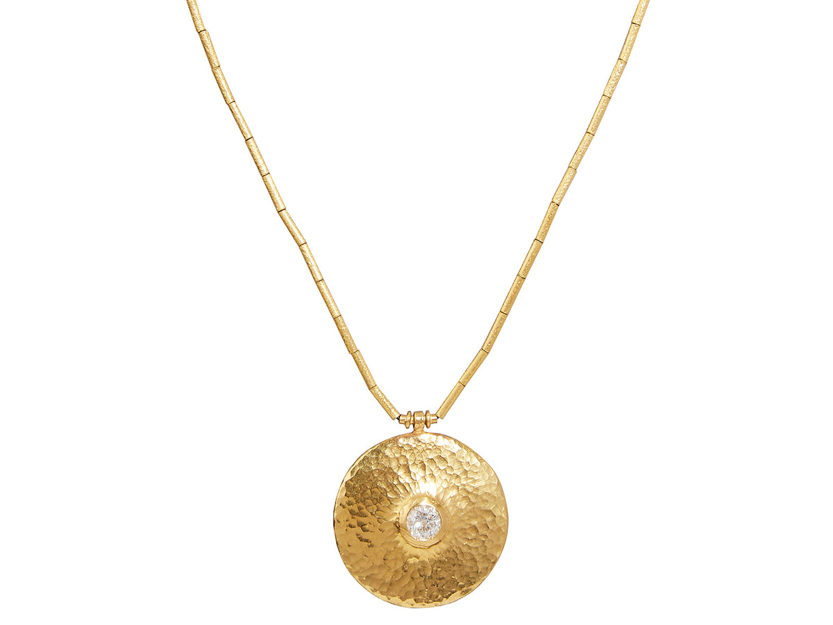 GURHAN, GURHAN Droplet Gold Pendant Necklace, 20mm Round, Gold Tube Beads, with Diamond