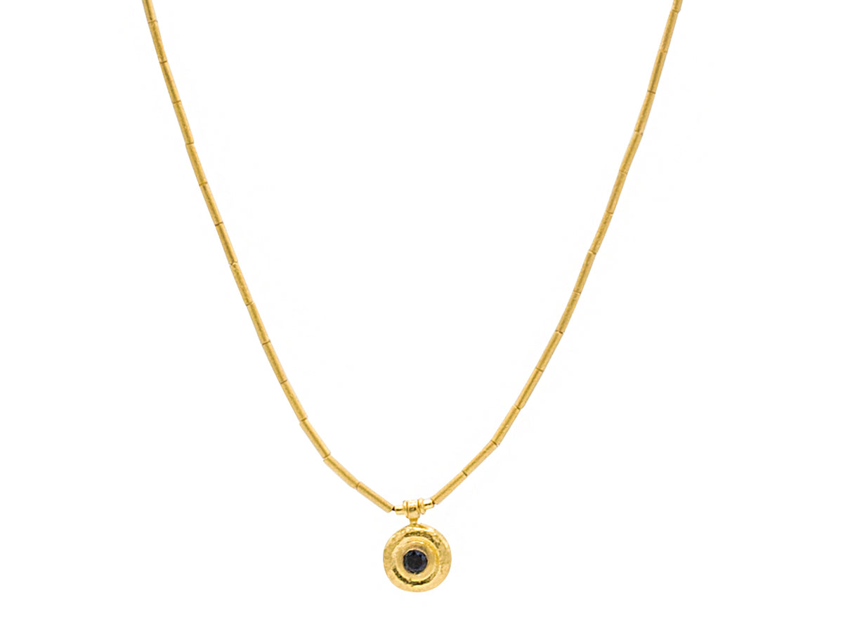 GURHAN, GURHAN Droplet Gold Pendant Necklace, Gold Tube Beads, with Blue Sapphire