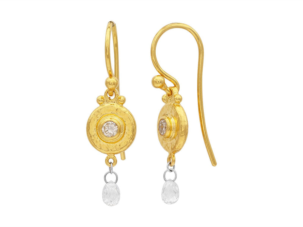 GURHAN, GURHAN Droplet Gold Double Drop Earrings, 8mm Wide, Wire Hook, with Diamond