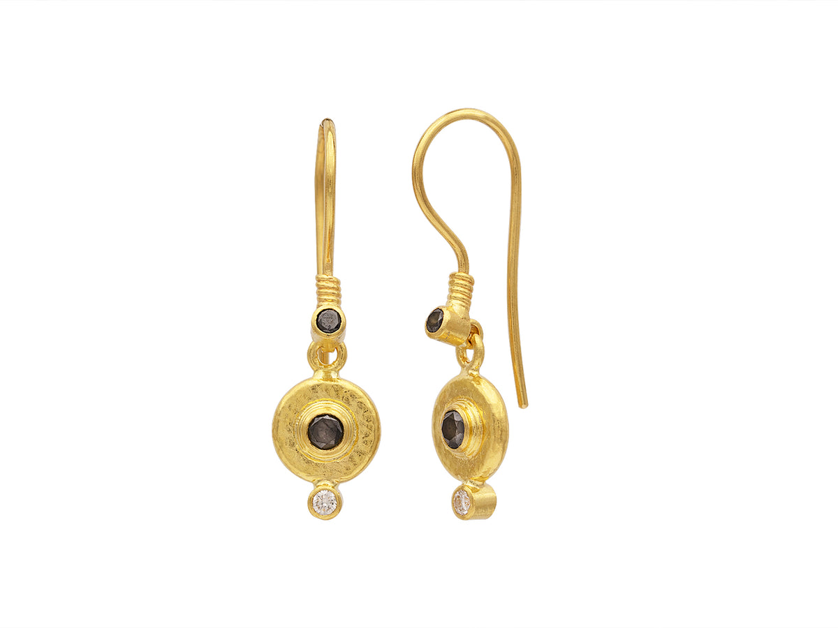 GURHAN, GURHAN Droplet Gold Single Drop Earrings, Wire Hook, Black and White Diamond