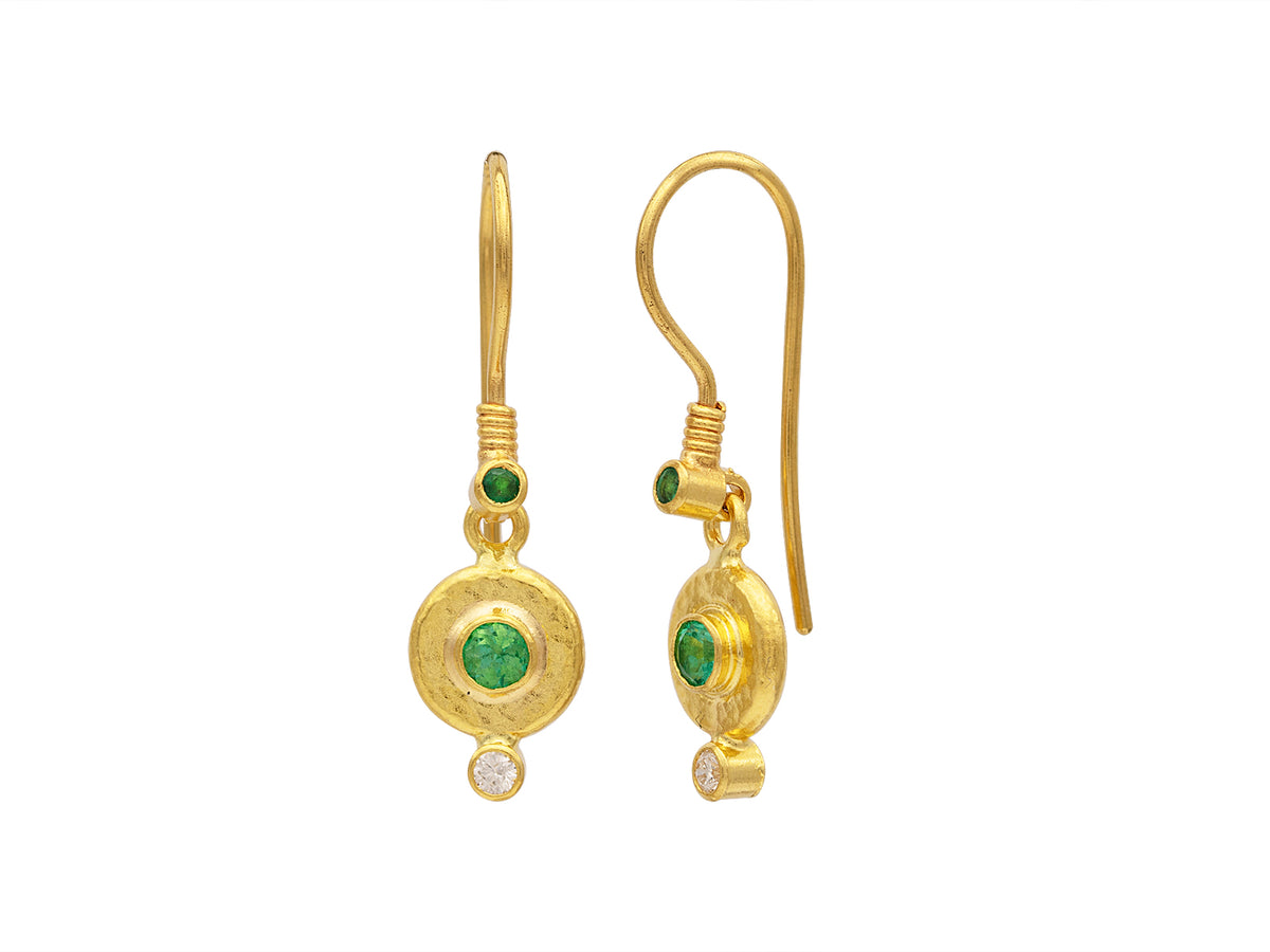 GURHAN, GURHAN Droplet Gold Single Drop Earrings, Wire Hook, Emerald and Diamond