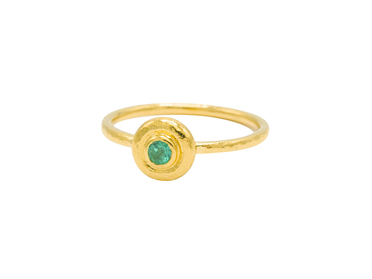 GURHAN, GURHAN Droplet Gold Stacking  Ring, Thin Rounded Band, with Emerald