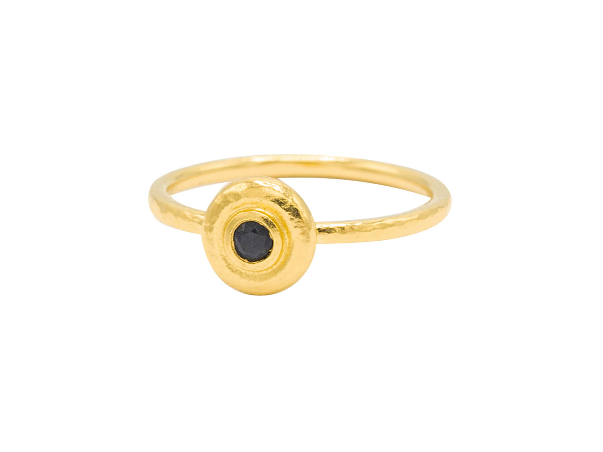 GURHAN, GURHAN Droplet Gold Stacking  Ring, Thin Rounded Band, with Blue Sapphire