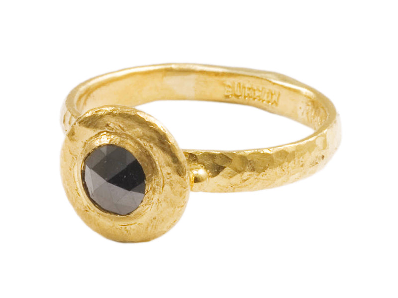 GURHAN, GURHAN Droplet Gold Stacking Ring, Wide Frame, with Black Diamond