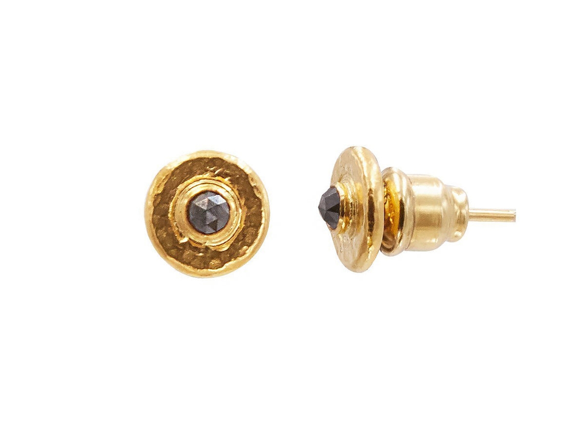 GURHAN, GURHAN Droplet Gold Round Stud Earrings, 8mm Wide, Post, with Black Diamond