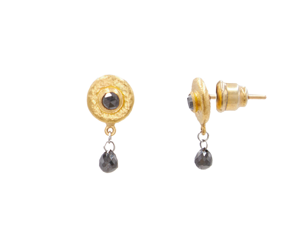 GURHAN, GURHAN Droplet Gold Single Drop Earrings, 8mm Wide, Post, with Black Diamond