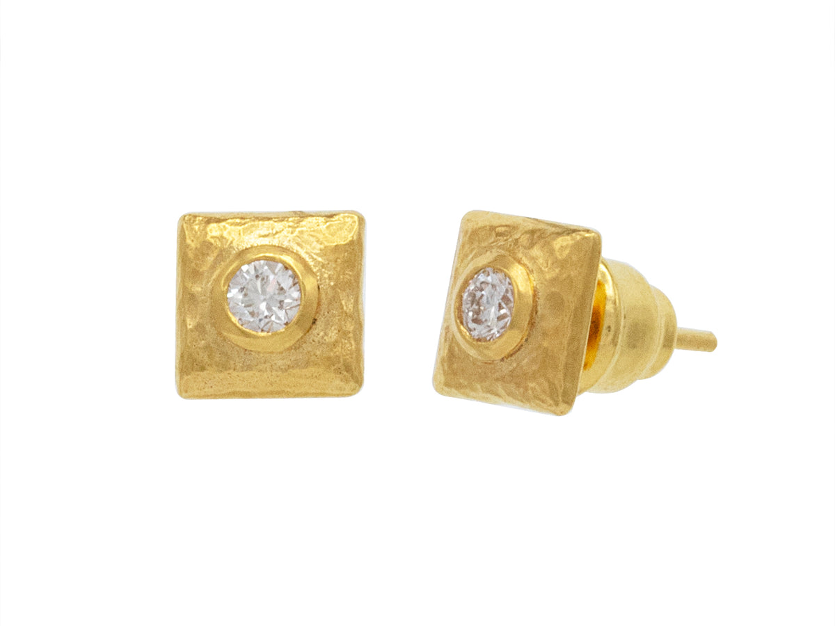 GURHAN, GURHAN Droplet Gold Post Stud Earrings, Small Square, with Diamond