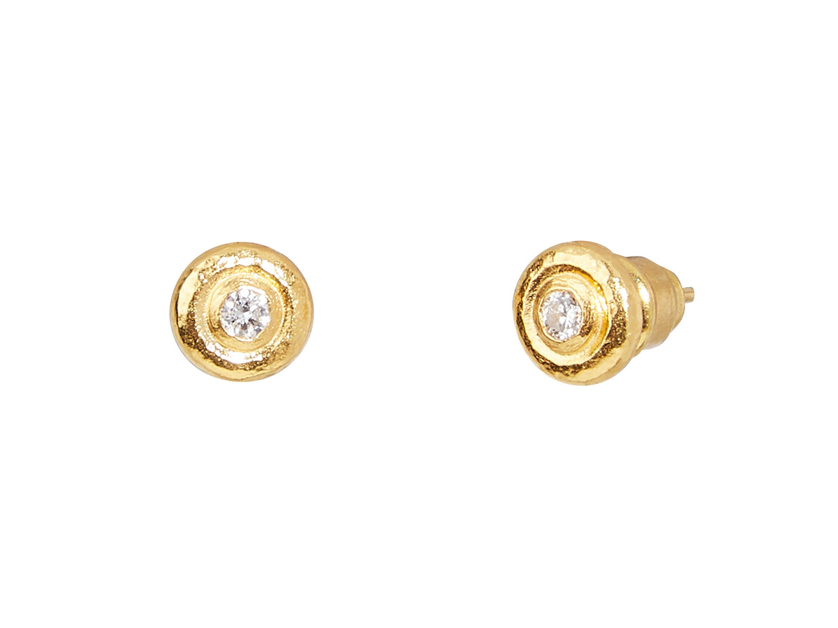 GURHAN, GURHAN Droplet Gold Round Stud Earrings, 7.5mm Wide, Post, with Diamond