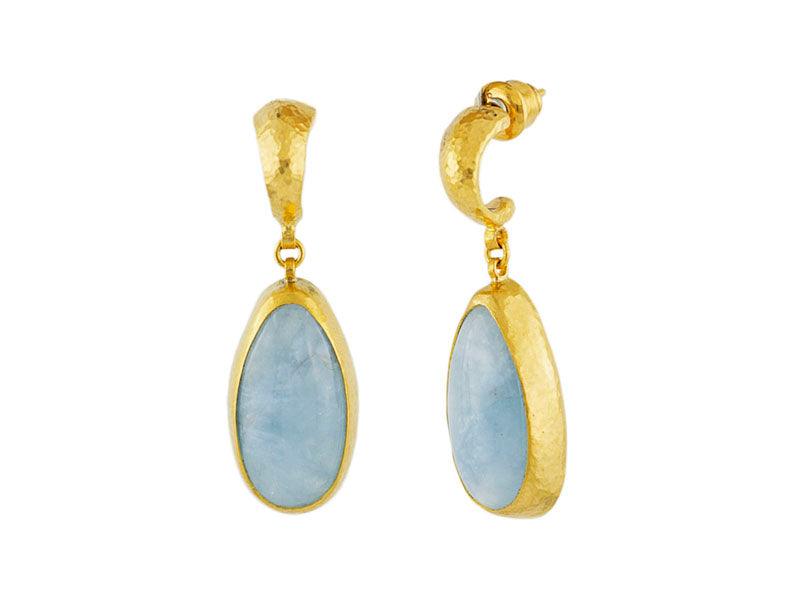 GURHAN, GURHAN Rune Gold Aquamarine Single Drop Earrings, 22x12mm Teardrop on Half Hoop with Post