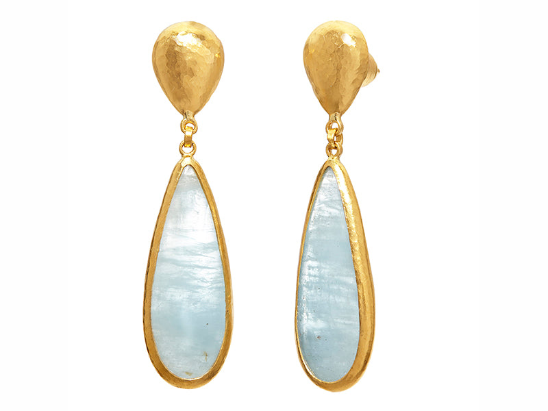 GURHAN, GURHAN Rune Gold Drop Earrings,  with Aquamarine