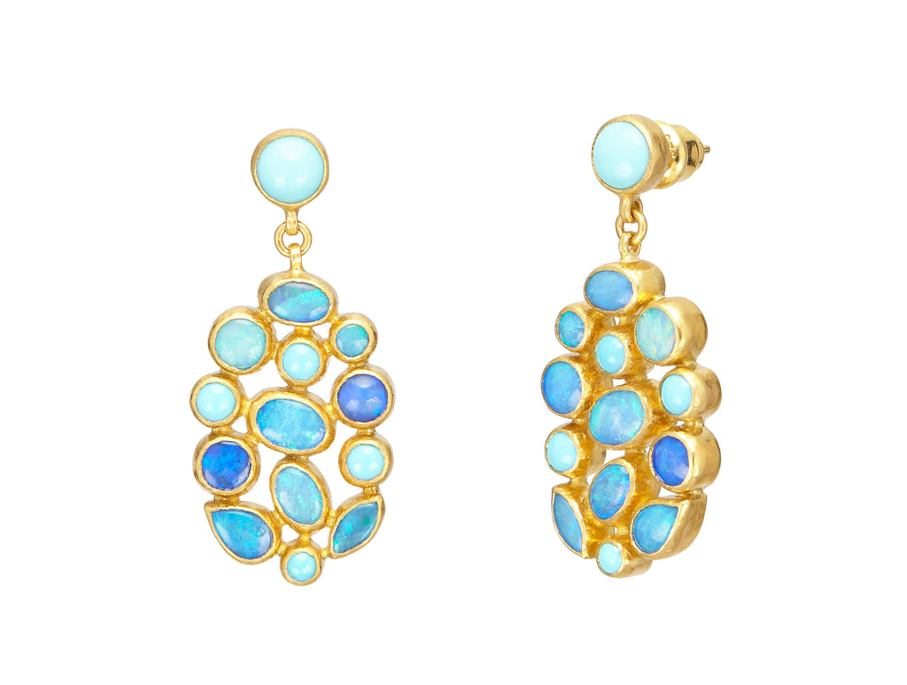 GURHAN, GURHAN Pointelle Gold Cluster Earrings,  with Opal