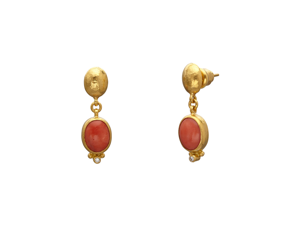 GURHAN, GURHAN Rune Gold Drop Earrings,  with Coral