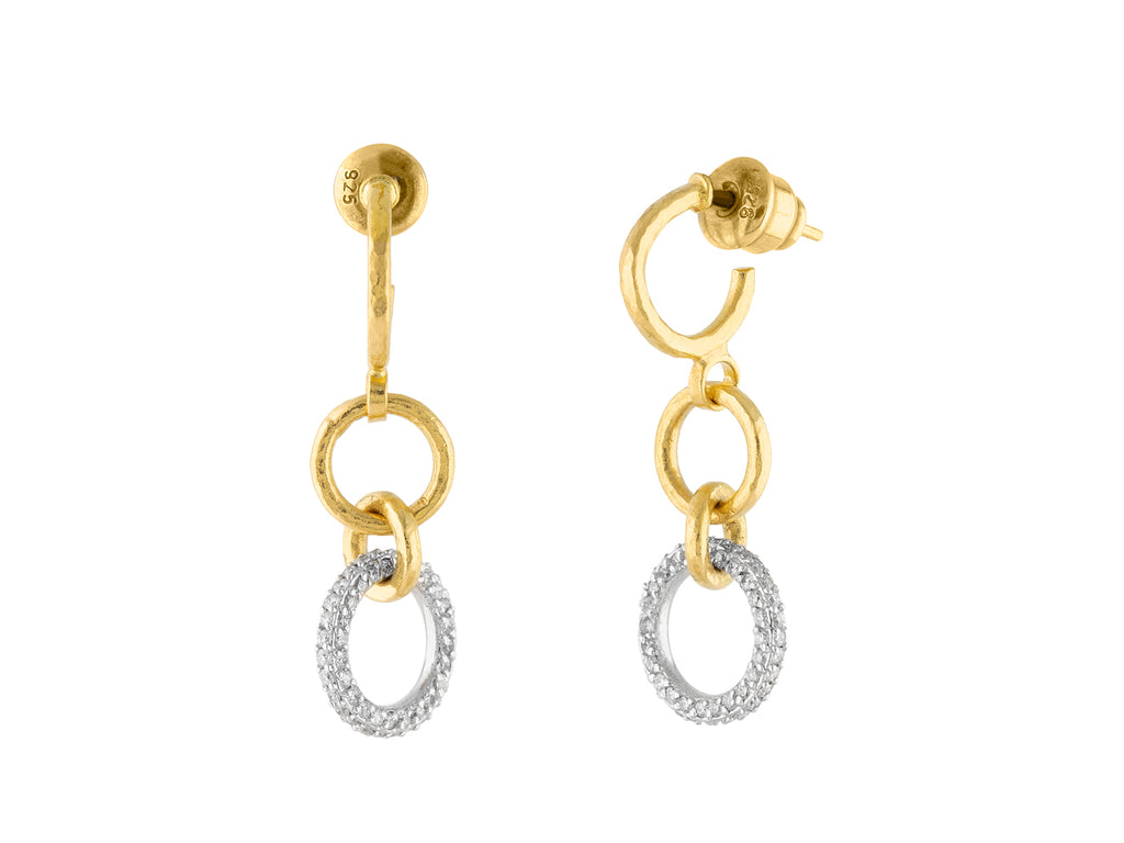 GURHAN, GURHAN Geo Gold Diamond Pave Long Drop Earrings, Triple Rings on Small Hoop