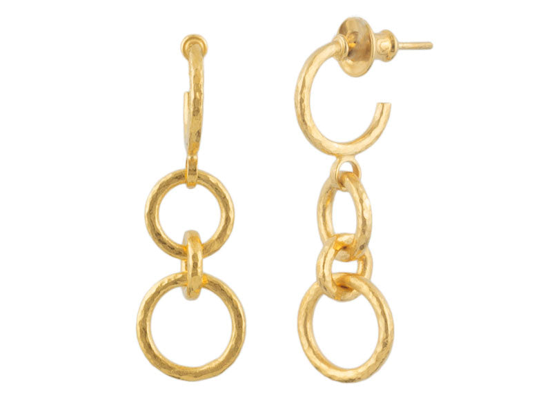 GURHAN, GURHAN Hoopla Gold Long Drop Earrings, Mixed Links on Thin Post Hoop