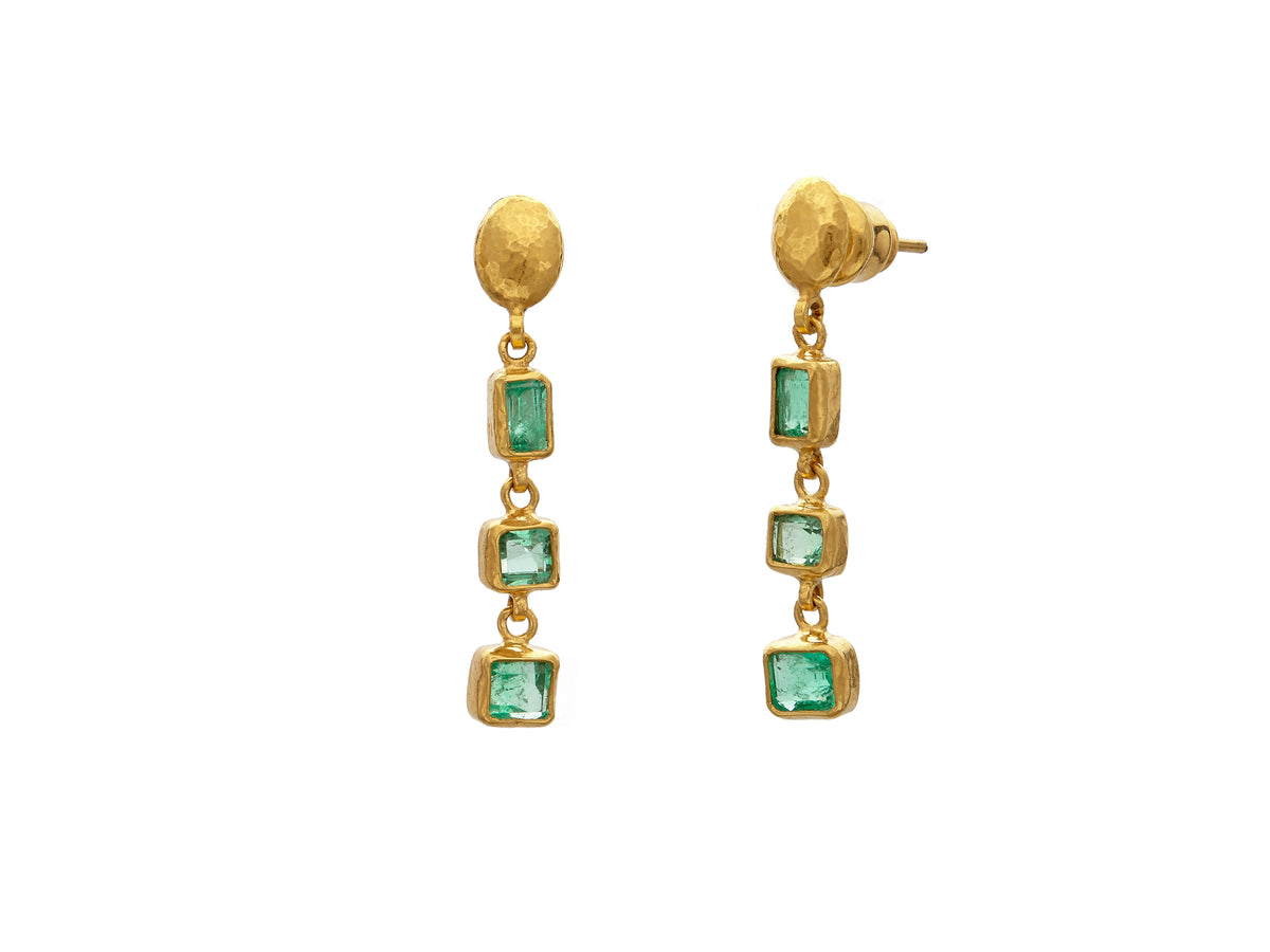 GURHAN, GURHAN Pointelle Gold Drop Earrings,  with Emerald