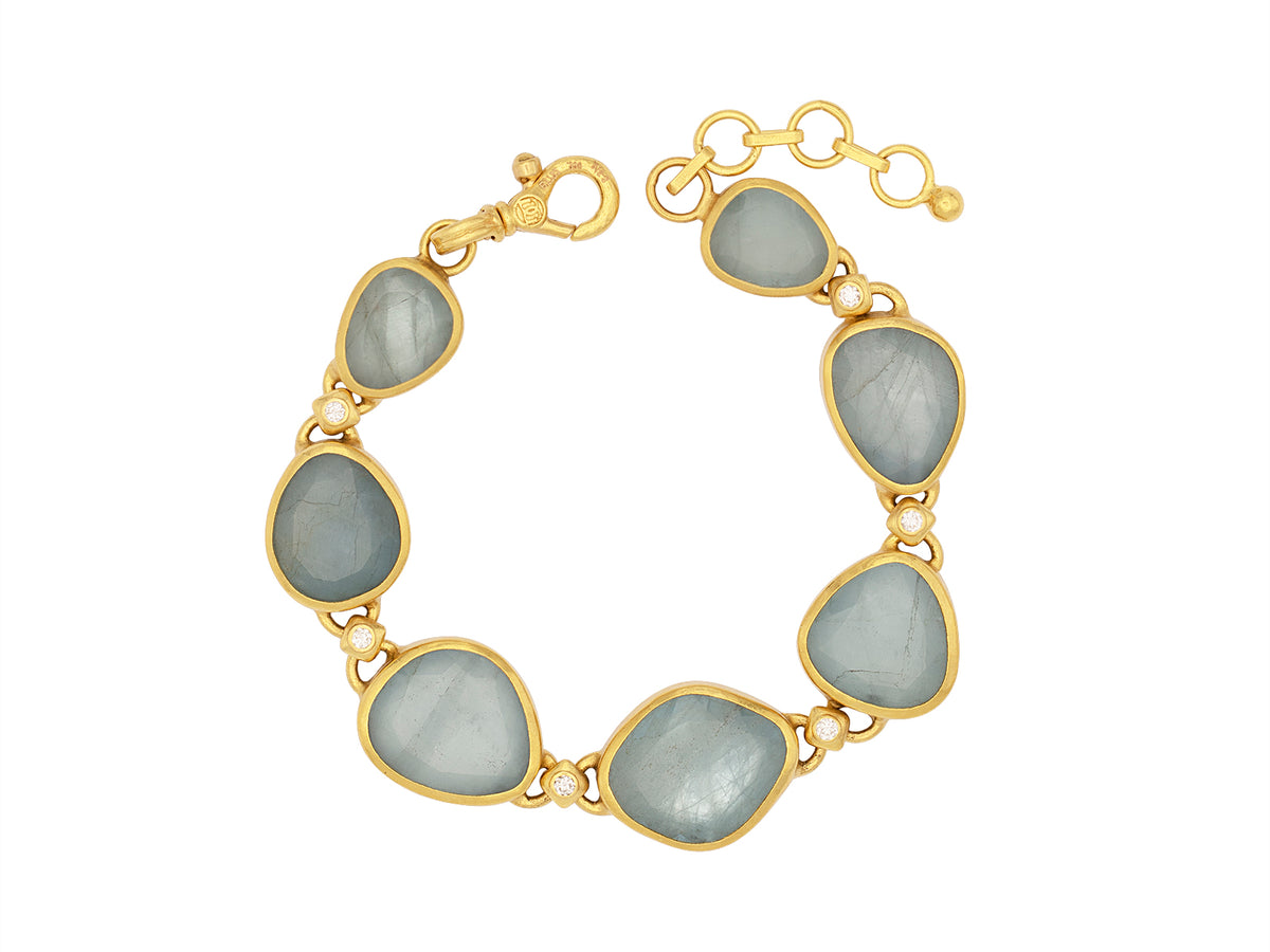 GURHAN, GURHAN Elements Gold All Around Statement Bracelet, Mixed Amorphous Shapes, with Aquamarine
