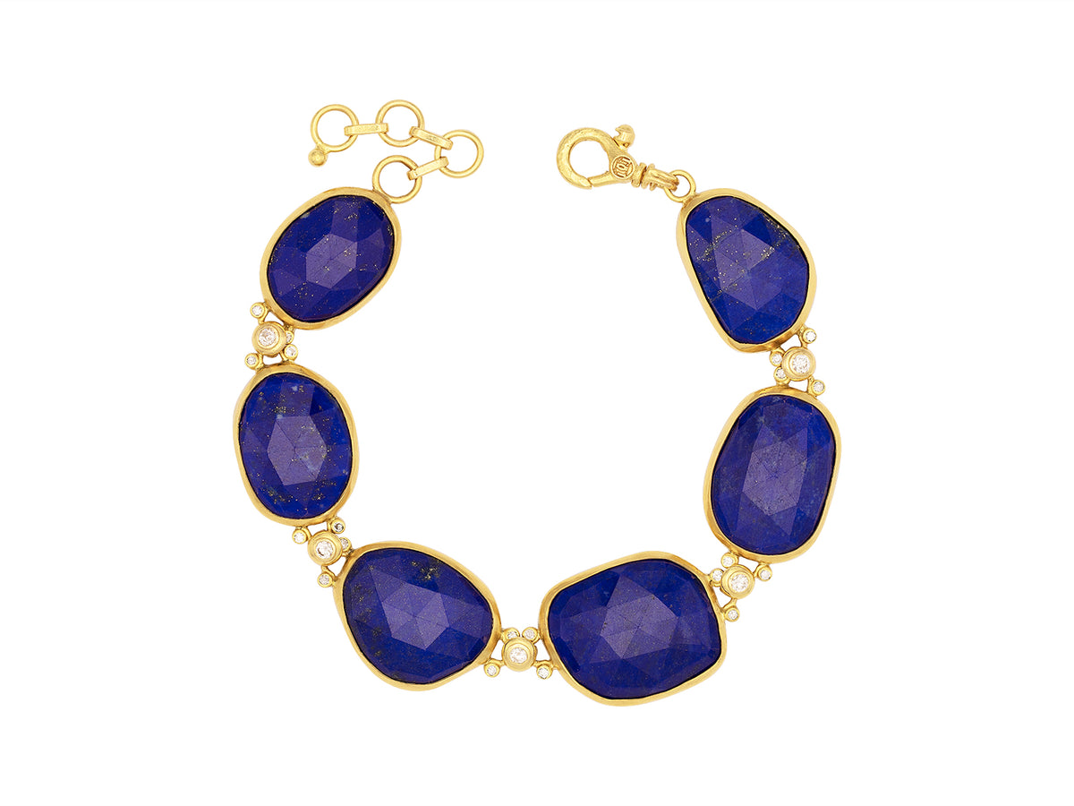 GURHAN, GURHAN Elements Gold All Around Single-Strand Bracelet, Mixed Amorphous Shapes, with Lapis and Diamond