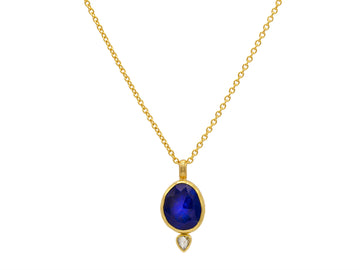 GURHAN, GURHAN Elements Gold Amorphous Pendant Necklace, 14x11mm, with Lapis and Diamond