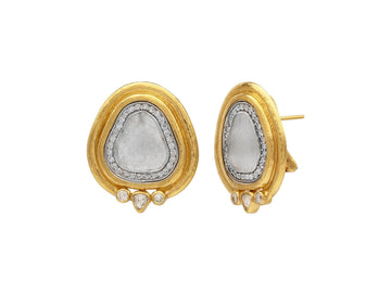 GURHAN, GURHAN Elements Gold Diamond Slice Stud Earrings, 22mm Amorphous, Wide Frame