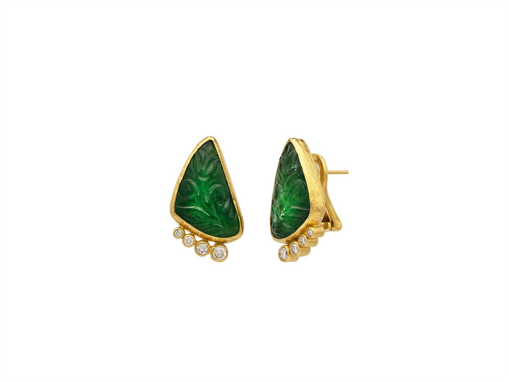 GURHAN, GURHAN Elements Gold Emerald Stud Earrings, 23x14mm Amorphous Carved