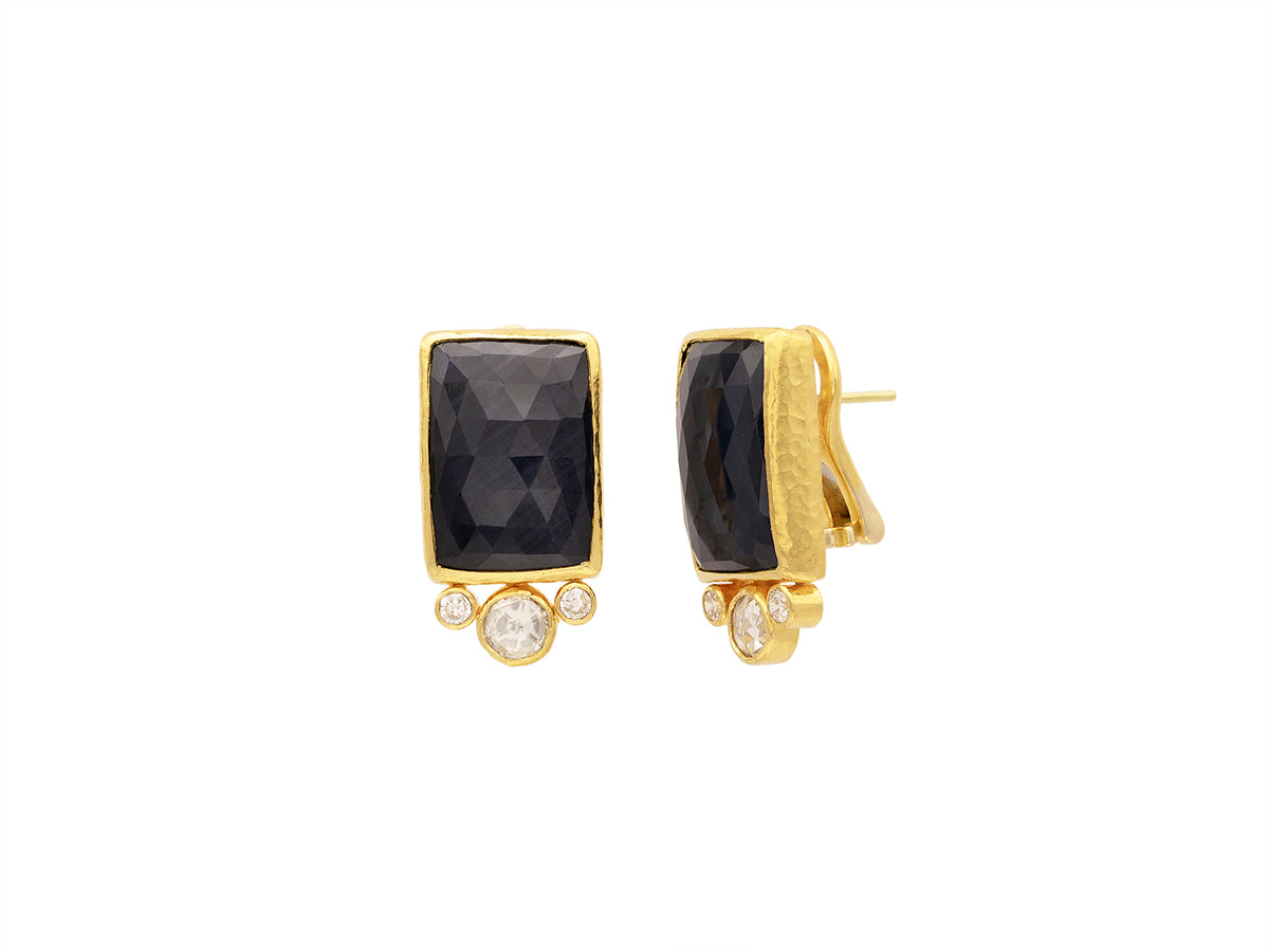 GURHAN, GURHAN Elements Gold Clip Post Stud Earrings, 19x14mm Rectangle, with Sapphire and Diamond