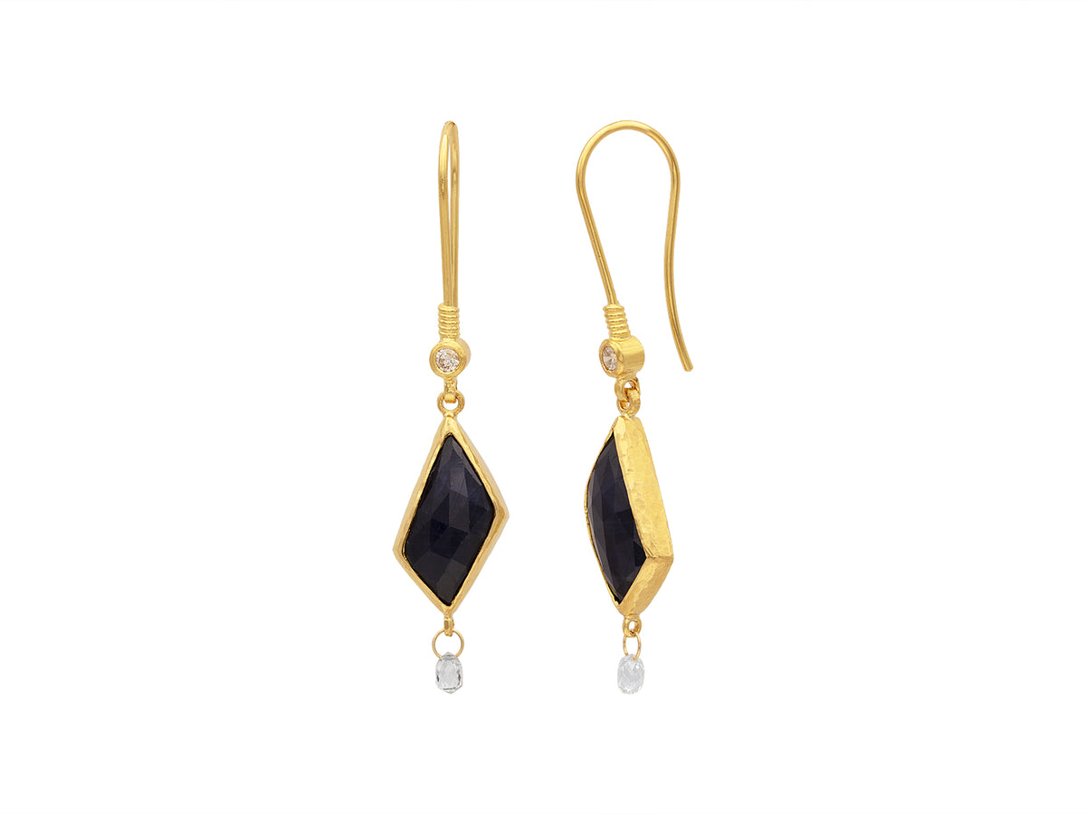 GURHAN, GURHAN Elements Gold Double Drop Drop Earrings, 16x7mm Amorphous on Wire Hook, with Sapphire and Diamond